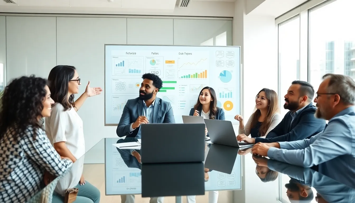 diverse team brainstorming innovative ideas in a modern office.